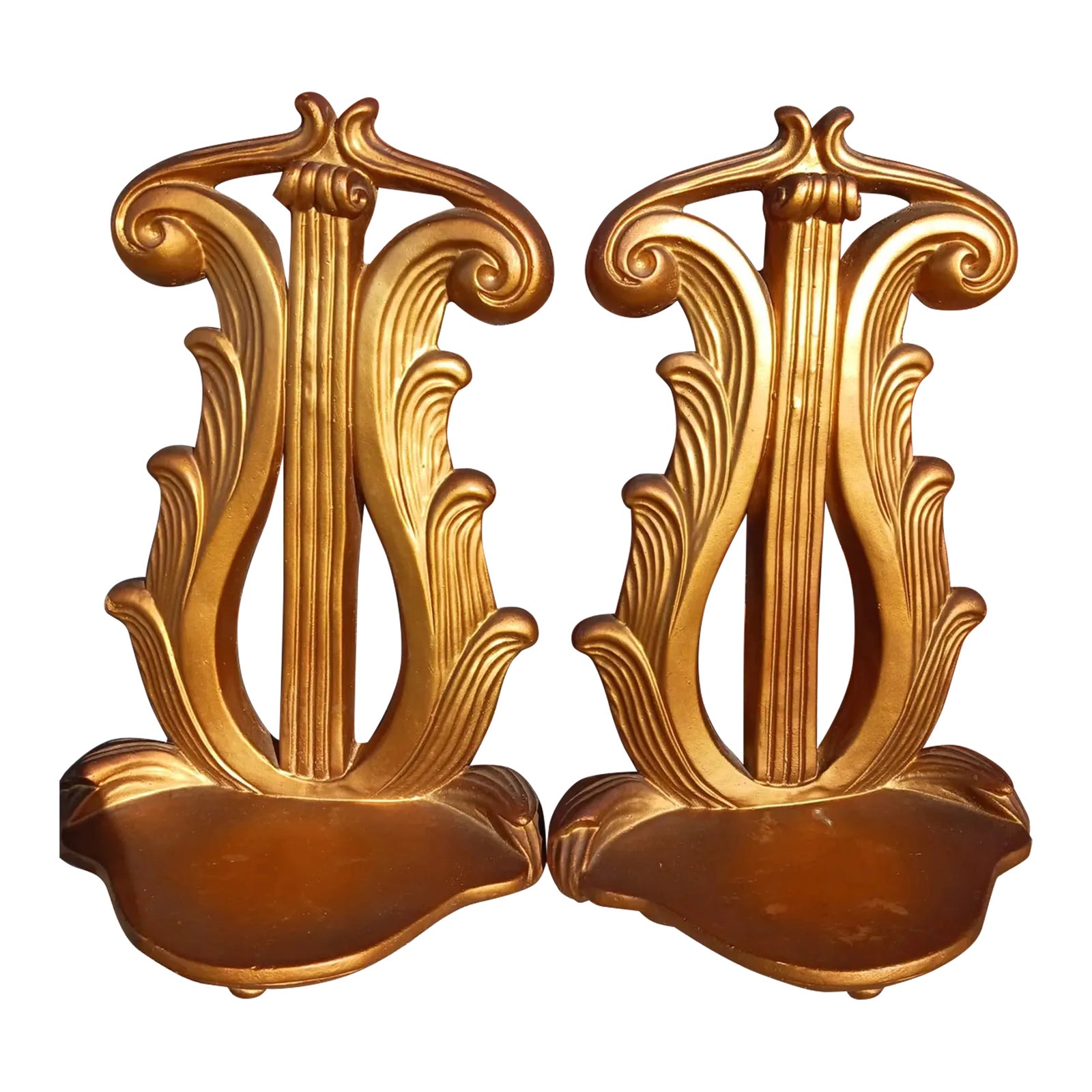 Pair Robust Gold Candle Bracket Shelves, Chalkware Midcentury , Rococo ...