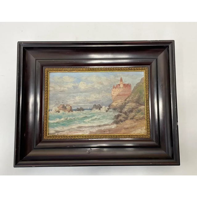 Blue Antique Oil Painting Depicting the San Francisco Cliff House For Sale - Image 8 of 8