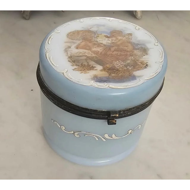 Antique Victorian Blue Opaline Milk Glass Jewelry Casket For Sale - Image 11 of 11