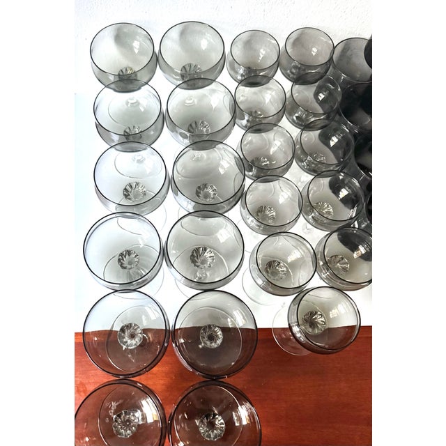 Mid-Century Sasaki Coronation Smoke Glassware Set of 41, Twisted Stem Cocktail Glasses & Tumblers, Japan For Sale - Image 10 of 11