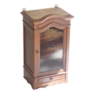 Antique English Oak Medicine Cabinet with Stained Glass Door, 1920s For Sale