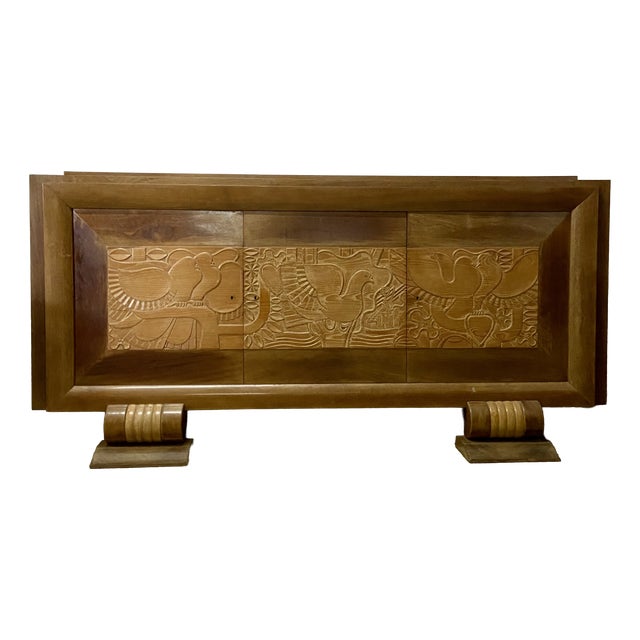 Vintage French Brutalist Sculpted Sideboard in Wood, 1940s For Sale