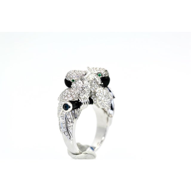 18k Gold Double Parrot Cocktail Ring With Diamonds and Onyx, France, Size 6.5 For Sale In Los Angeles - Image 6 of 7