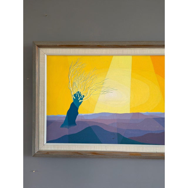 Textile Mid-Century Modern 'Sunlit Tree' Vintage Original Landscape Oil Painting For Sale - Image 7 of 10