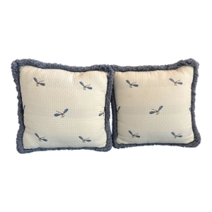Two Decorative Pillows With Dragon Flies and Fringe