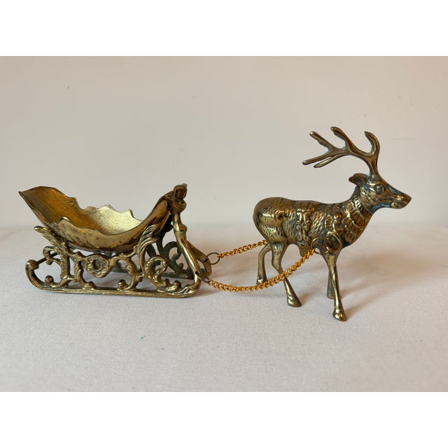 English Vintage Brass Reindeer & Sleigh For Sale - Image 3 of 11