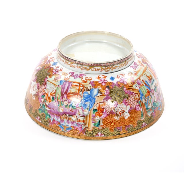Antique 18th Century Chinese Export Porcelain Famille Rose Punch Bowl For Sale - Image 13 of 14