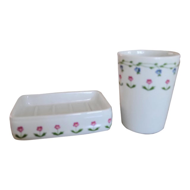 French Floral Limoges Porcelain Cup and Soap Dish For Sale