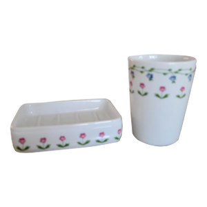 French Floral Limoges Porcelain Cup and Soap Dish