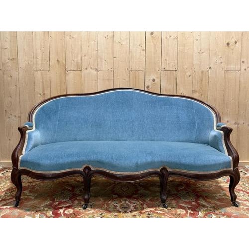 Louis Philippe Sofa in Blue Velvet For Sale - Image 9 of 9