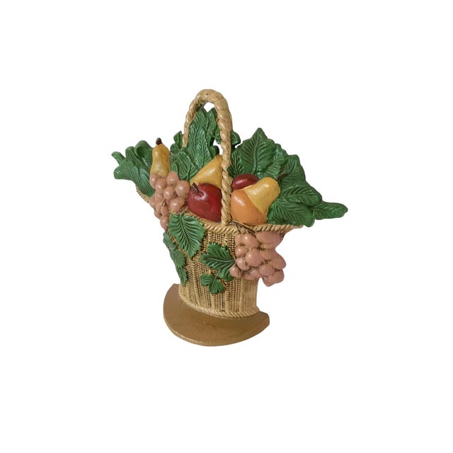 American Late 20th Century Basket of Fruit Painted Vintage Cast Iron Doorstop For Sale - Image 3 of 8