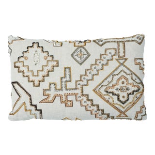Schumacher Ezma Embroidery Lumbar Pillow in Neutral For Sale
