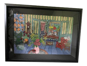 1990s "Living Room Series 1" Interior Scene Serigraph by Laurie Zeszut, Framed