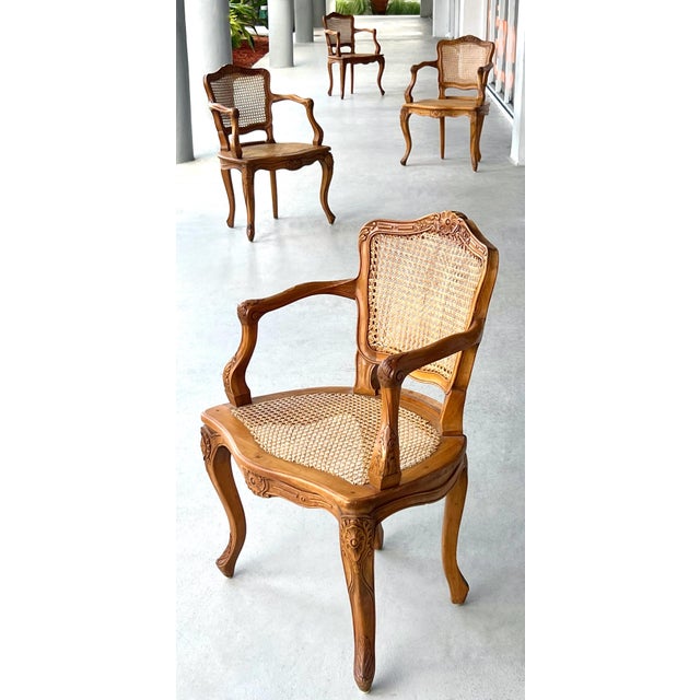 Pair of 1960s French Wood and Cane Arm Chairs Louis XV Style by Marie Albert For Sale - Image 10 of 18