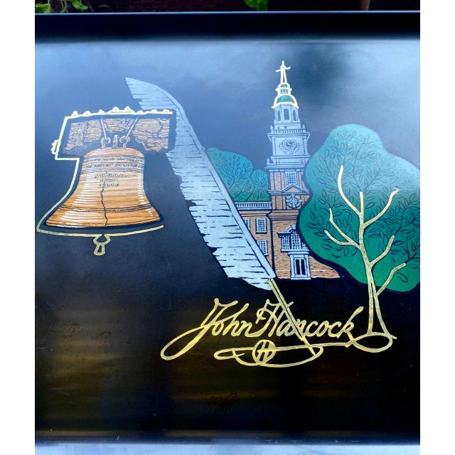 Mid 20th Century Vintage Couroc Bicentennial Tray – John Hancock, Liberty Bell & Independence Hall Inlay – Monterey California For Sale - Image 5 of 12