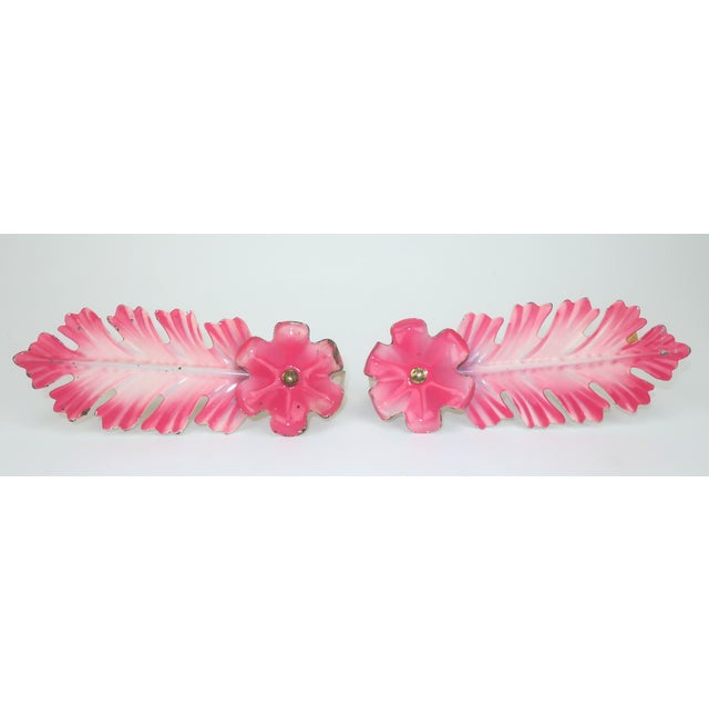 Floral Tole Painted Metal Curtain Tie Backs c.1930, 4 Pairs Total of 8 For Sale - Image 13 of 14