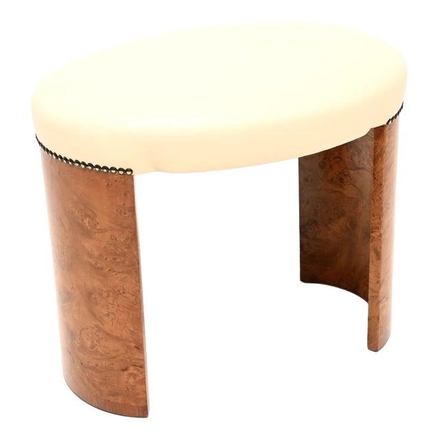 Art Deco Burr Walnut and Leather Stool, 1930s For Sale