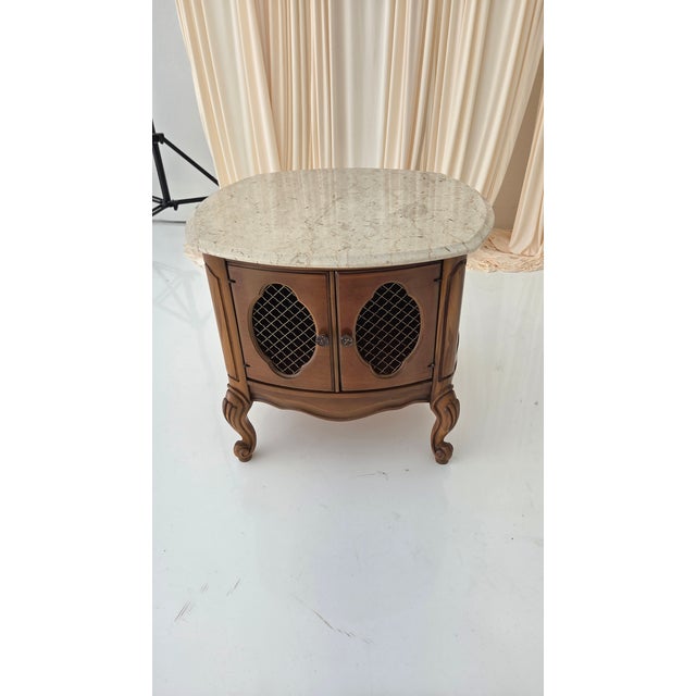 Vintage French Provincial Drum Table With Metal Mesh Cabinet Doors. Made in Italy For Sale - Image 15 of 18