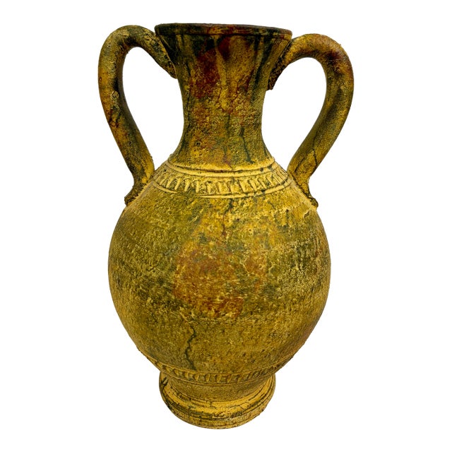 Late 20th Century Italian Scavo Style Terracotta Amphora Urn | Rustic Mediterranean Vessel For Sale