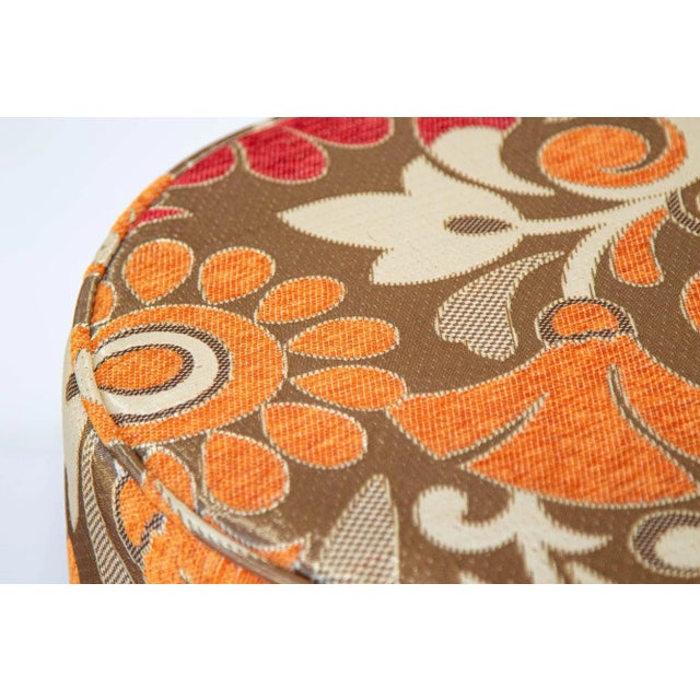 Orange Moroccan Pouf Upholstered Stool in Bold Colorful Floral Fabric For Sale - Image 8 of 15