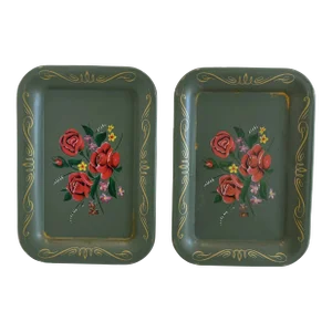 Small Mid 20th Century Tole Metal Trays- Set of 2