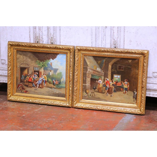 Decorate a wall or study with this charming pair of antique pendants genre paintings. Crafted in France circa 1870, each...