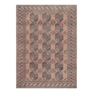 Vintage Ersari Rug in Pink and Blue With Geometric Patterns, From Rug & Kilim For Sale