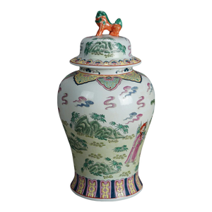 Large Porcelain Chinese Urn with Hand Enameled Decoration 20th Century