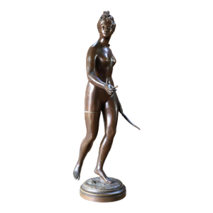 French 19th Century Patinated Bronze Statue of Diana the Huntress by Jean-Antoine Houdon