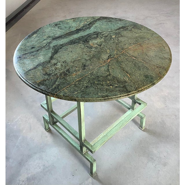 Green Marble Postmodern Center Table With Teal Steel Base For Sale - Image 9 of 15