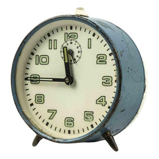 Vintage Light Blue Metal Alarm Clock, 1970s For Sale