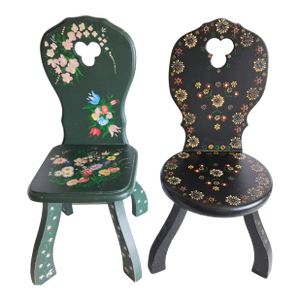 Pair of Vintage Hand-Painted Folk Art Chairs, Scandinavian Decorative Folk Chairs, Cottage Accent Chairs