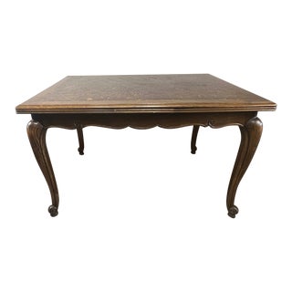 1940s Mid-Century Belgian Oak Parquet Dining Table With 2 Leaves For Sale
