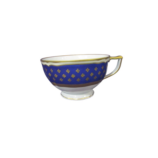 Limoges, France 1920s Ceralene Malmaison Cobalt Raynaud Limoges France Cobalt Blue With Gold Stars Cup and Saucer Rooster Mark For Sale - Image 4 of 11