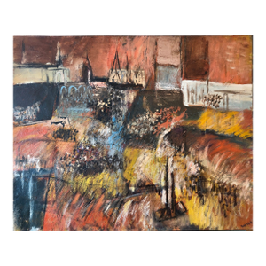 Yonia FainJewish Mexican Avant Garde Fiesta of Guadalupe Expressionist Oil Painting, c.1940's