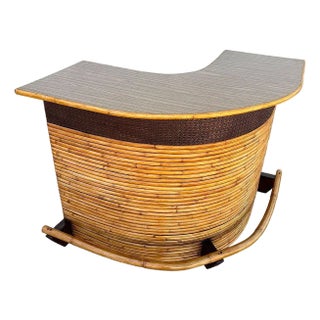 1950s Restored Horizontal Stacked Restored Rattan L-Shaped Corner Bar W/ Foot Rest For Sale