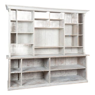 19th Century Large Gray Painted Pine Bookcase Display Cabinet From Denmark For Sale