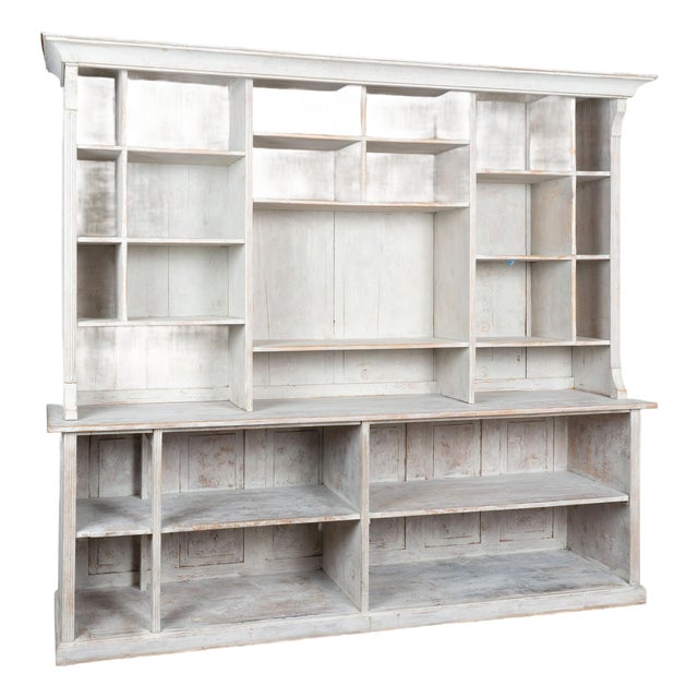 19th Century Large Gray Painted Pine Bookcase Display Cabinet From Denmark For Sale