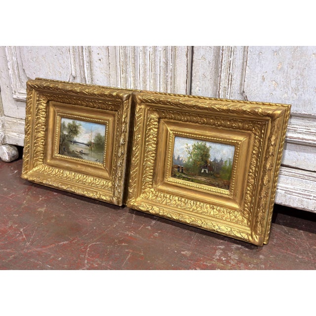 This evocative pair of antique French cabinet-scale oil paintings dates to circa 1870 and reflects the influence of the...