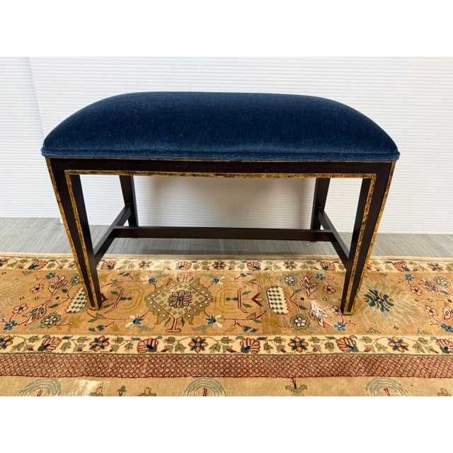 Design Plus Gallery presents a Custom Sapphire Blue Velvet Seat. The bench has a dark blue velvet cushioned seat for you...