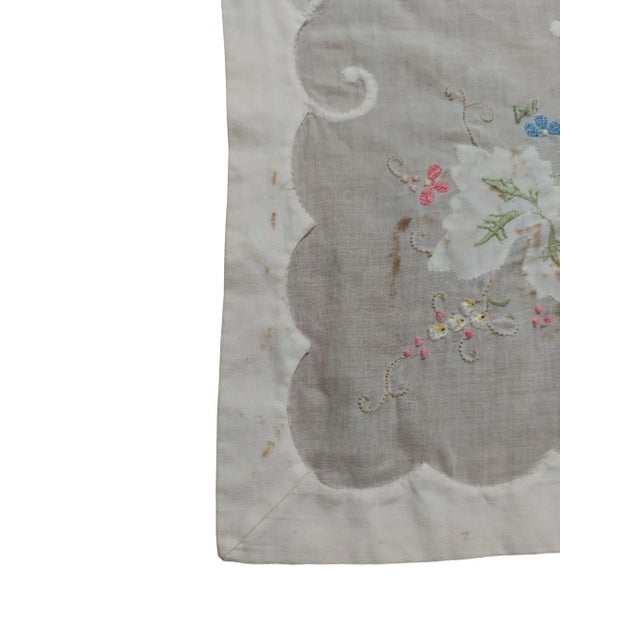 Vintage Handmade White Sheer Embroidery Tablecloth For Sale - Image 9 of 13