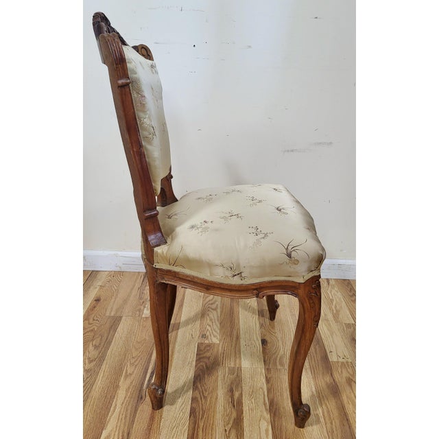 Canary Yellow Pair French 19th C Upholstered Louis XV Style "Shell" Carved Walnut Side Chairs For Sale - Image 8 of 18