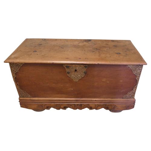 Wood Carved Elm Coffer with Pierced Brass Decoration For Sale - Image 7 of 7