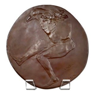 Leonard Baskin "Apollo" Limited Edition Circular Bronze Plaque, Signed and Dated 1969, 6.5" Diameter For Sale