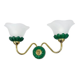 Preciosa Double Wall Lamp | Czechoslovakia 1980s | Malachite Glass | Brass | E14 For Sale
