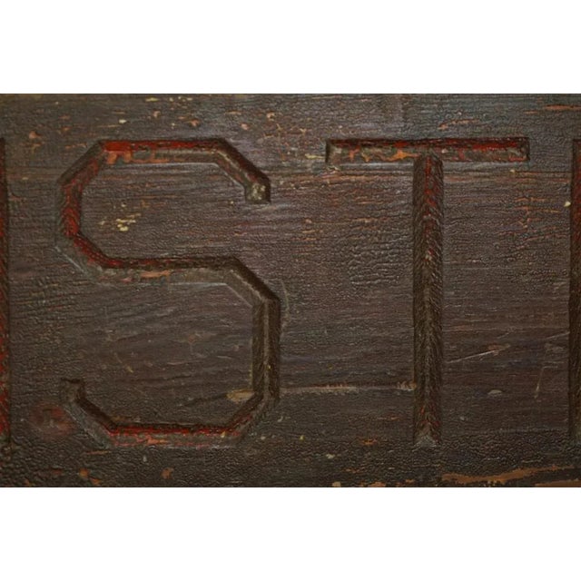 Large Antique Amsterdam Hand Carved Wood Sign in Original Paint For Sale - Image 9 of 13