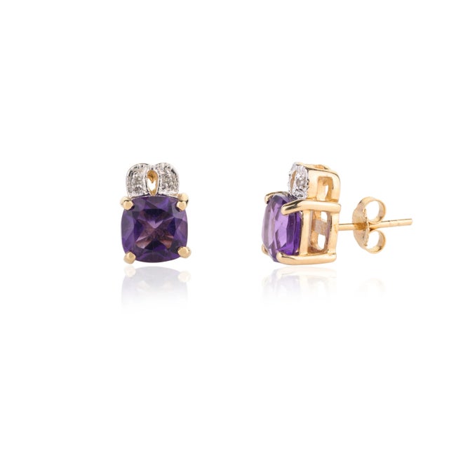 Not Yet Made - Made To Order Cushion Cut Amethyst and Diamond Stud Earrings in 14k Yellow Gold - 2 Pieces For Sale - Image 5 of 6