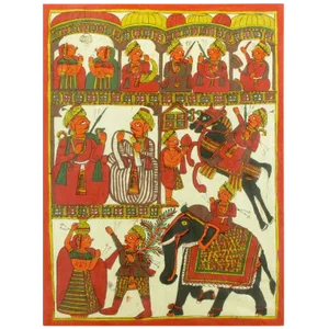Colorful & Large Batik Fabric Painting With Villagers, Horse, & Elephant