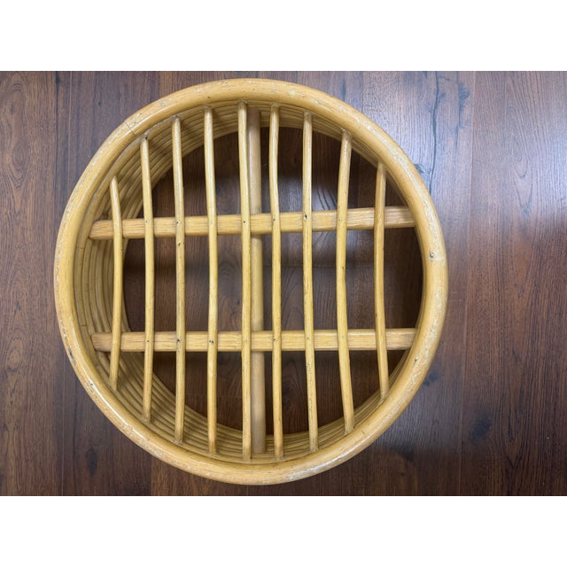Coastal Vintage Stacked 9 Strand Rattan Ottoman/Footstool For Sale - Image 3 of 7