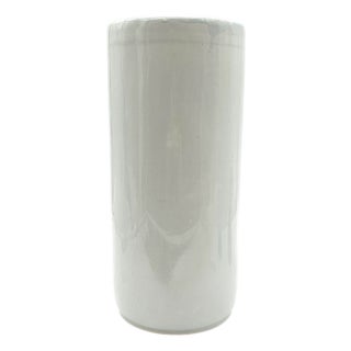 Antique White Glazed Porcelain Cylinder Umbrella Stand – Minimalist Ceramic Vessel For Sale